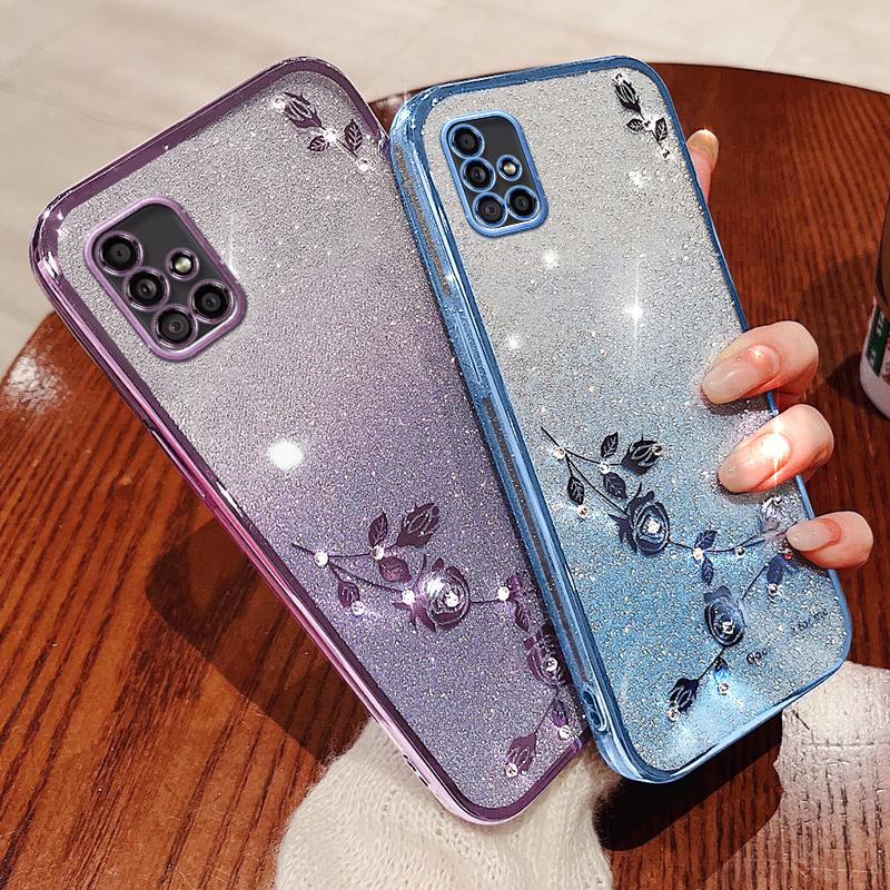 KADEM For Samsung Galaxy A51 5G SM-A516 Soft TPU Phone Case Flower Rhinestone Decor Gradient Glitter Phone Cover