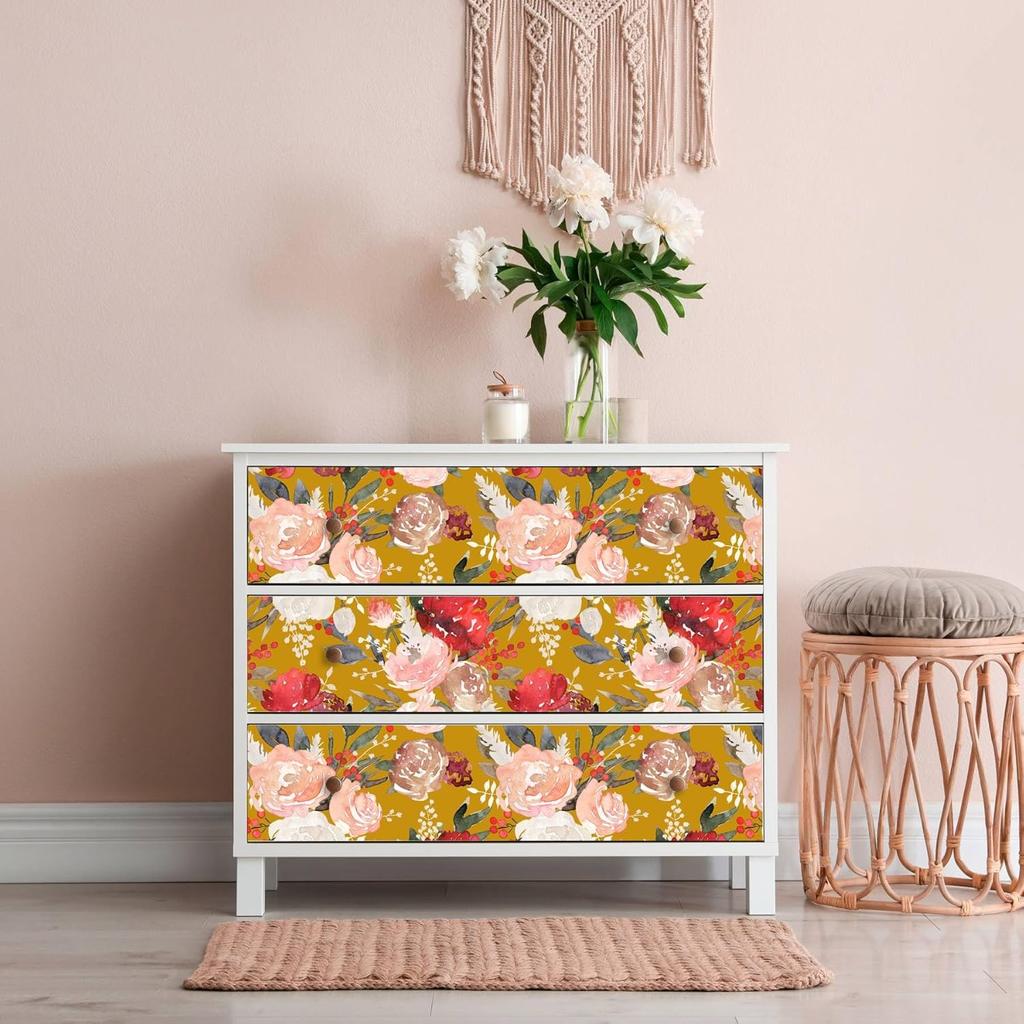 Vintage Peony Peel and Stick Wallpaper Yellow/Pink/White Floral Self Adhesive Wallpaper for Bedroom Home Wall Decorations