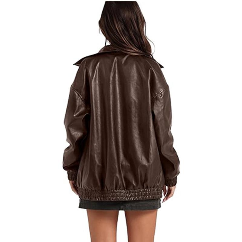 Kvinners skinnjakke Langermet jakkeslag Glidelås sidelomme Casual Coat