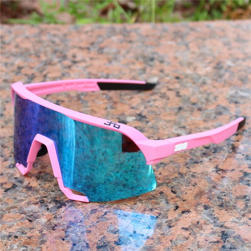 Full Coated Cycling Sunglasses Windproof Dustproof Sport Goggles With 3 Interchangeable Lenses TR90 Frame Pink