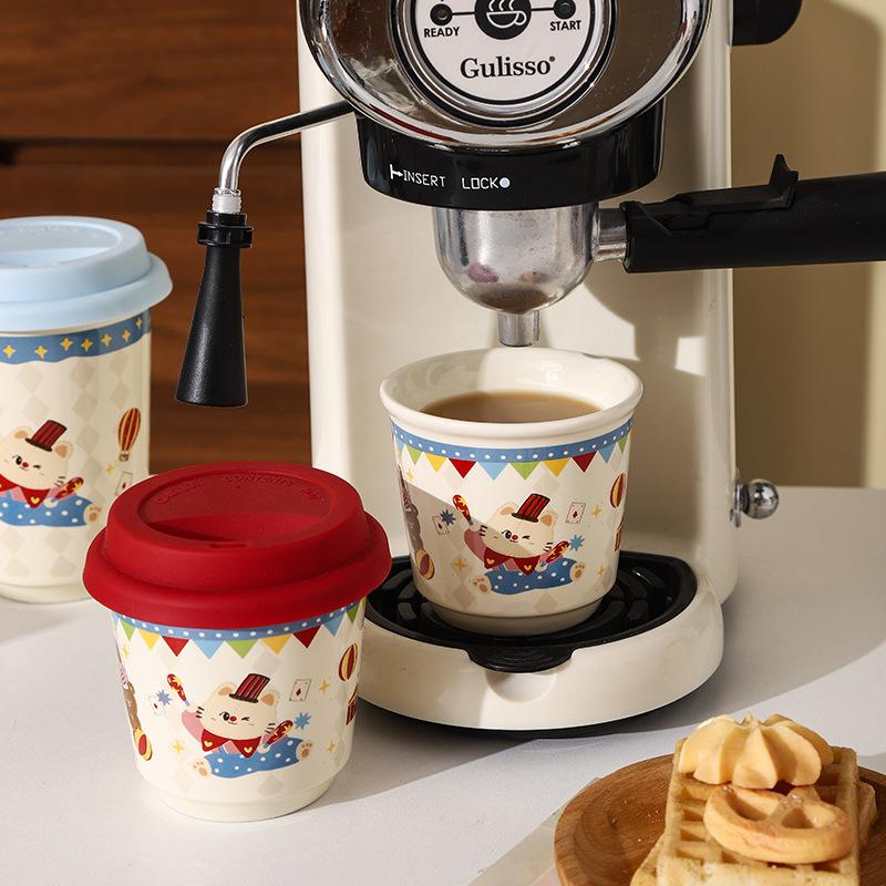 Circus Cartoon with Lid Household Casual Cup Water Cup Gift Ceramic Coffee Cup Breakfast Cup High Appearance