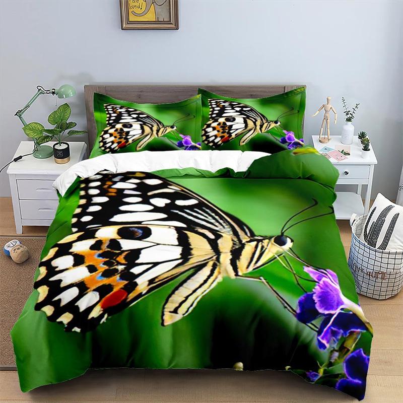 Soft Butterfly Floral Duvet Cover Queen Size For Adults Kids Girls Teens Bedroom Decor Flowers 3D Print Bedding Set Pillowcases
