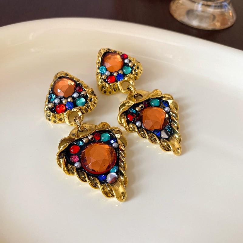 Boucles d'oreilles vintage Argent Aiguille Cœur & Fleur Pendentif Pompon