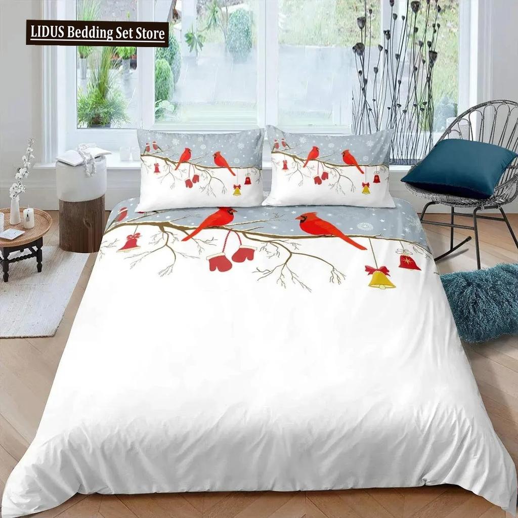 Comforter Cardinal Red Bird Bedding Set For Child Youth Pine Tree Comforter Animal Snow King Size Soft