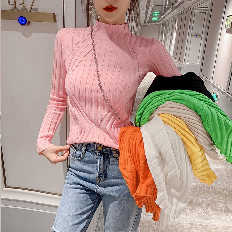 Half High Neck Bottoming Shirt Women's Fall and Winter Korean Design Sense Pullover Knitwear Tight Long-sleeved Tops