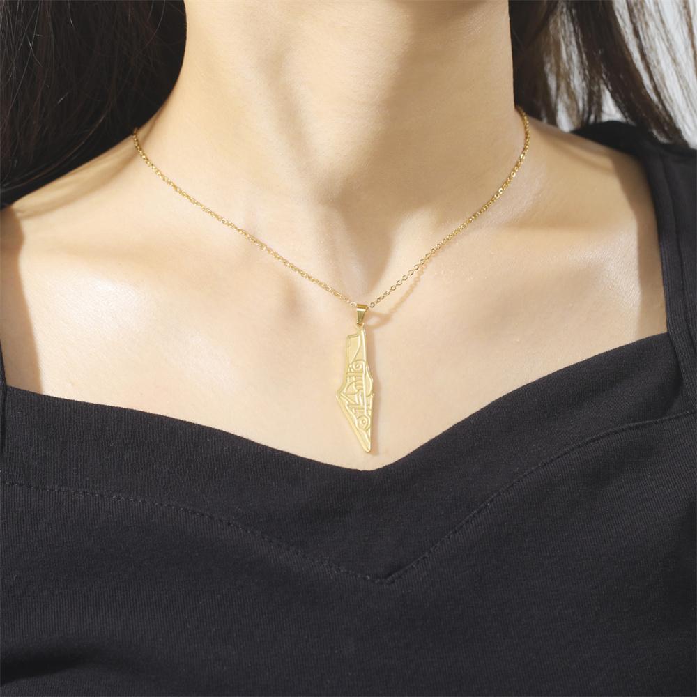  Fashion Israel Palestine Map Pendant Necklace Islamic Script Architecture Pattern Necklaces Stainless Steel Jewelry Gift