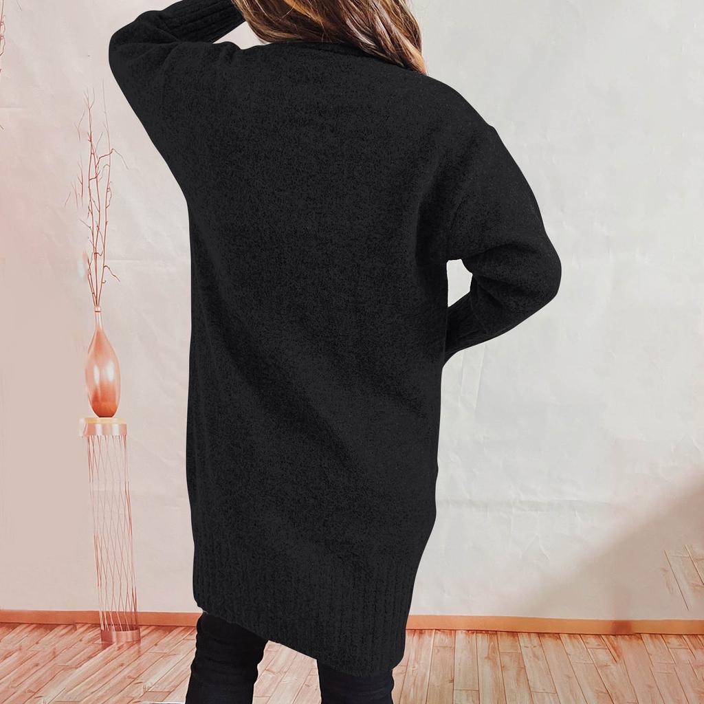Women's  And Winter Fashion Solid Color Knitted Cardigan Sweater Jacket