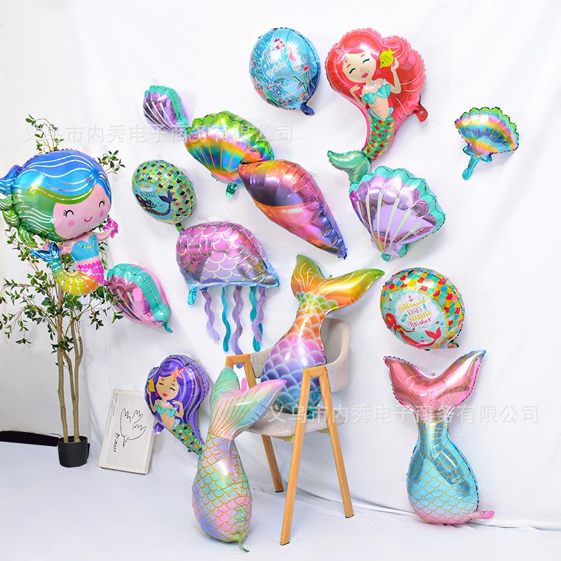Special-Shaped Mermaid Balloon Birthday Party Decoration Balloon Fish Tail Shell Modeling Aluminum Film Ocean Fairy Tale