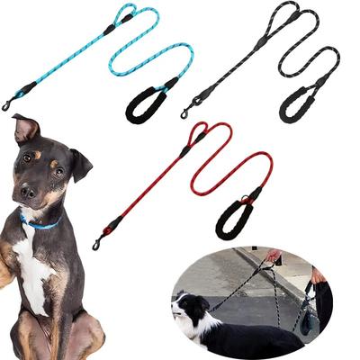 Reflective Double Handle Dog Leash - Anti-pull Heavy Duty Rope With Non-slip Grips For Large Dogs Outdoor Training 