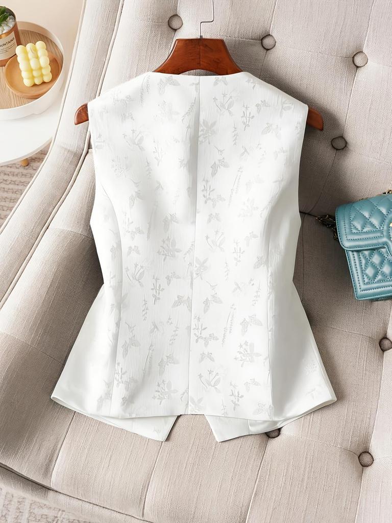 2026 Frühling/Sommer Damen Elegante Florale Jacquard-Weste mit V-Ausschnitt - Große Größen, Einreihige Jacke