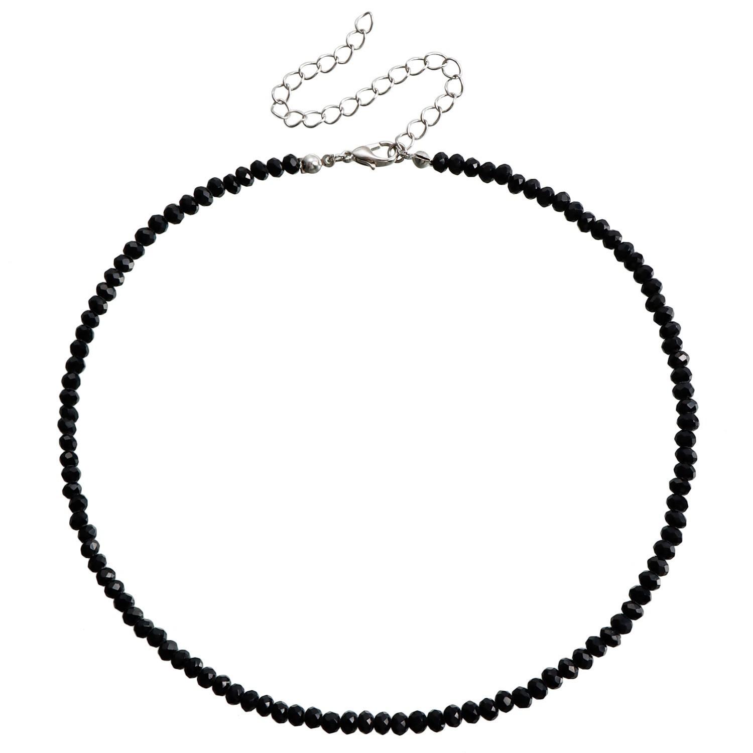 

Black imitation crystal beaded simple cross pendant neck chain choker necklace