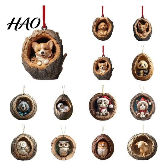 Hanging Animal Ornament Christmas 2D Flat Acrylic Forest Pendant Xmas Wildlife Themed Decoration Tree Backpack Decor Gift for Lovers Rustic Holiday