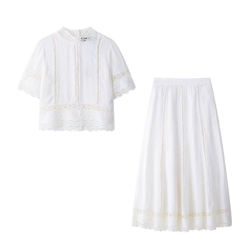 Kaslead New Women Clothes Western Style Fashion Crocheted Detail Shirts Skirt 2731043 2731044