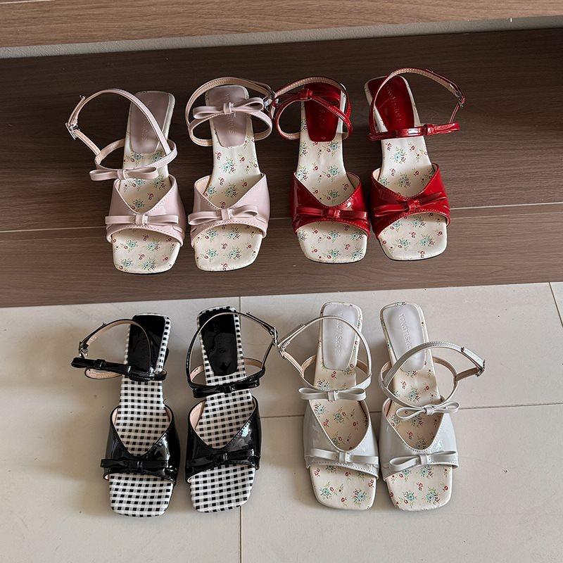 Fashion Summer Square Toe Shallow Women Slippers Bow Elegant Mid Heels Shoes Designer Pumps 2025 Trend Fad New Brand Sandalias De Mujer