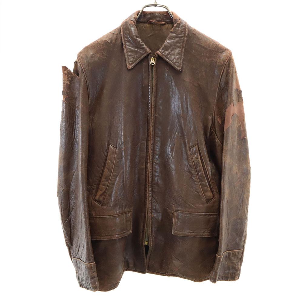 Lawton 40s Vintage U-shape leather jacket 34 Brown TALON ZIP Men's Used
