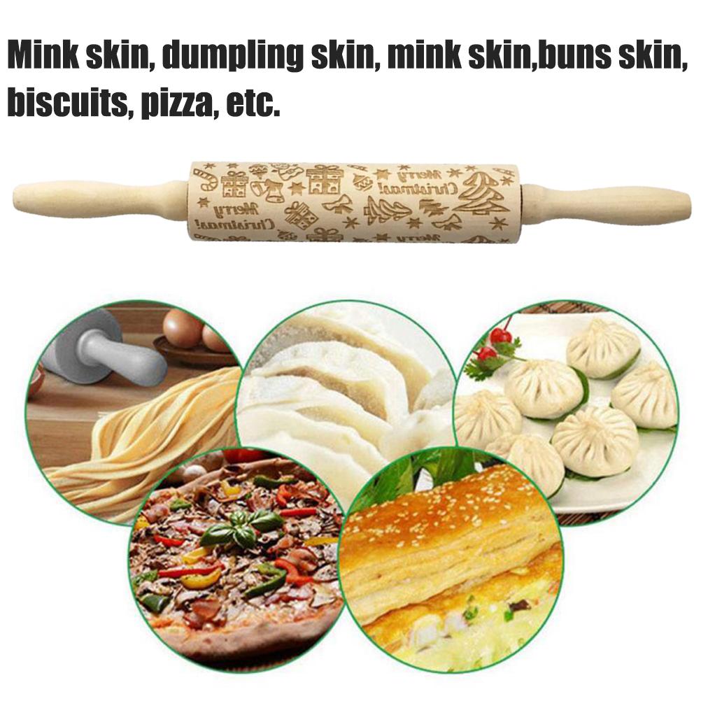 Dřevěné vánoční válečky Embossovací váleček z přírodního dřeva pro nástroj na pečení