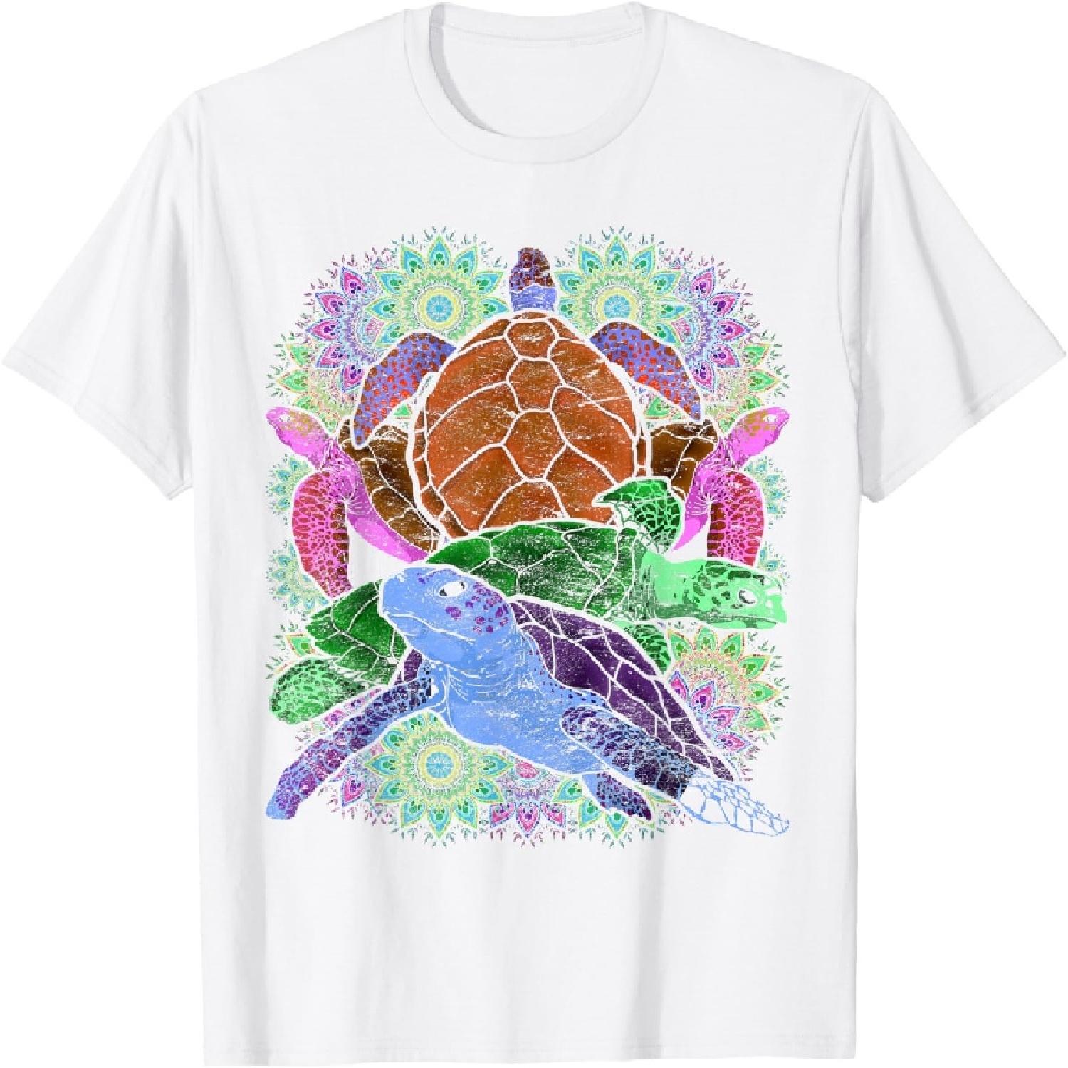 Цветная Мандала Маори Племенное Морское Животное Гавайская Черепаха Футболка XXXXXL белый