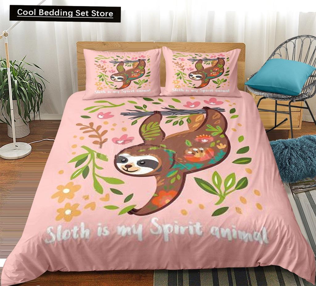 Cartoon Sloth Duvet Cover King Queen Funny Animal Bedding Set for Kids Wildlife Polyester Quilt Cover Children Birthday Gifts