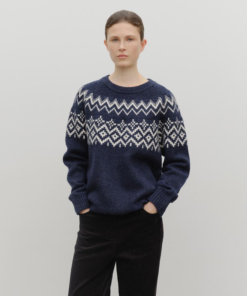 Malittepeulangsowajeobeo Fairisle Crew Neck Knit Pullover Navy
