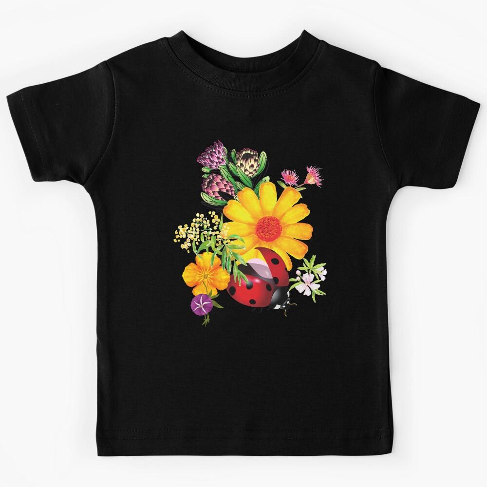 Bright Native Flowers & Ladybug Colorful Design Kids T-Shirt 120
