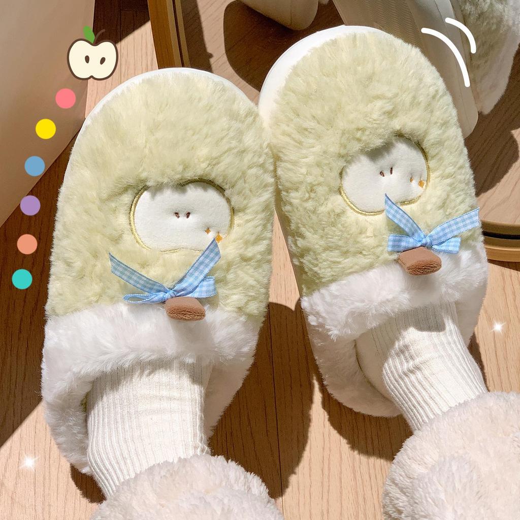 Women's Winter Plush Cotton Slippers - Cute Fruit Design, Cozy Velvet, Thick Sole, Couple-Friendly