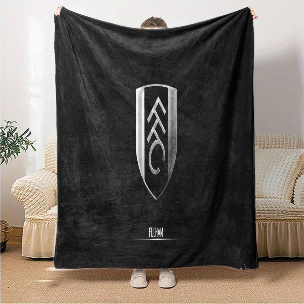 Fulham Football Crest Flannel Blanket, Soft Polyester, Modern Design, All-Season for Camping, Travel, Gifts for holidays or birthdays
