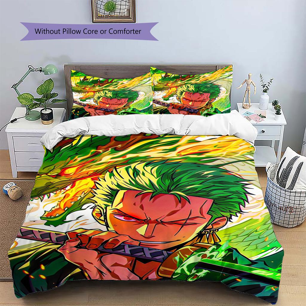 Zoro gemustertes Kissenbezug & Bettbezug Set Schlafzimmer Sammlerstück Ästhetisch Anime Bettwäsche Cooles Geschenk.-TING