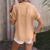 Summer Women's Casual Solid-color Wrinkled Fabric Button Short-sleeved Shirt
