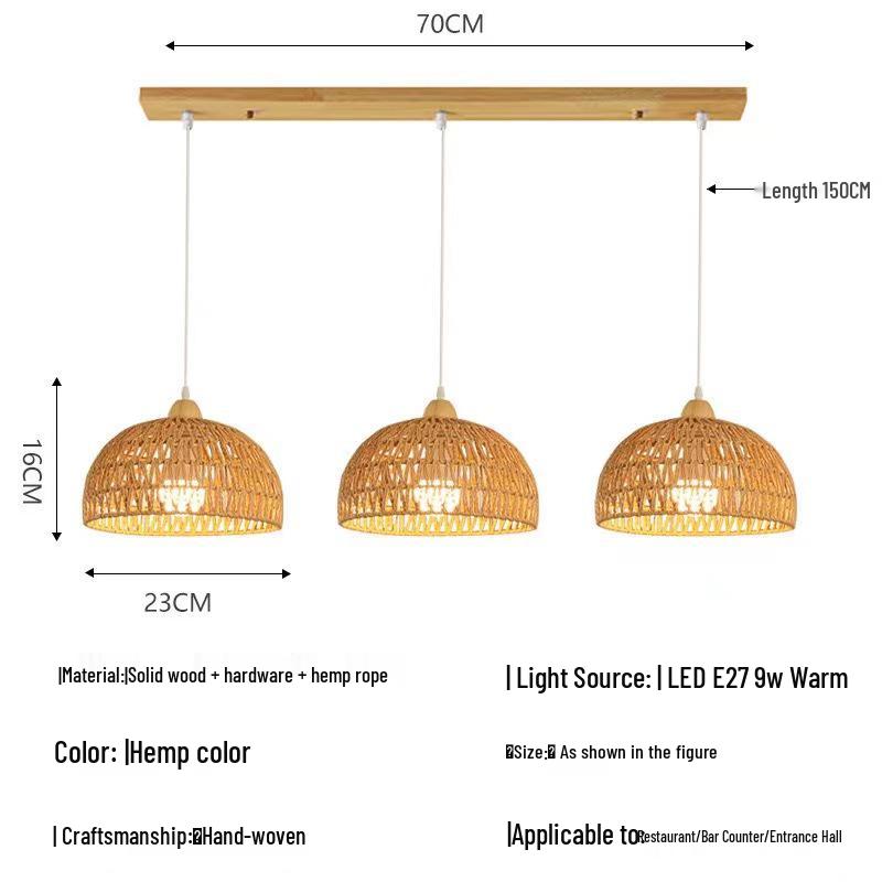 Solid Wood Pendant Light: Japanese Style Dining, Bar, Bedroom, Balcony, Retro Rattan Art, Cream Finish, Long Line Design.