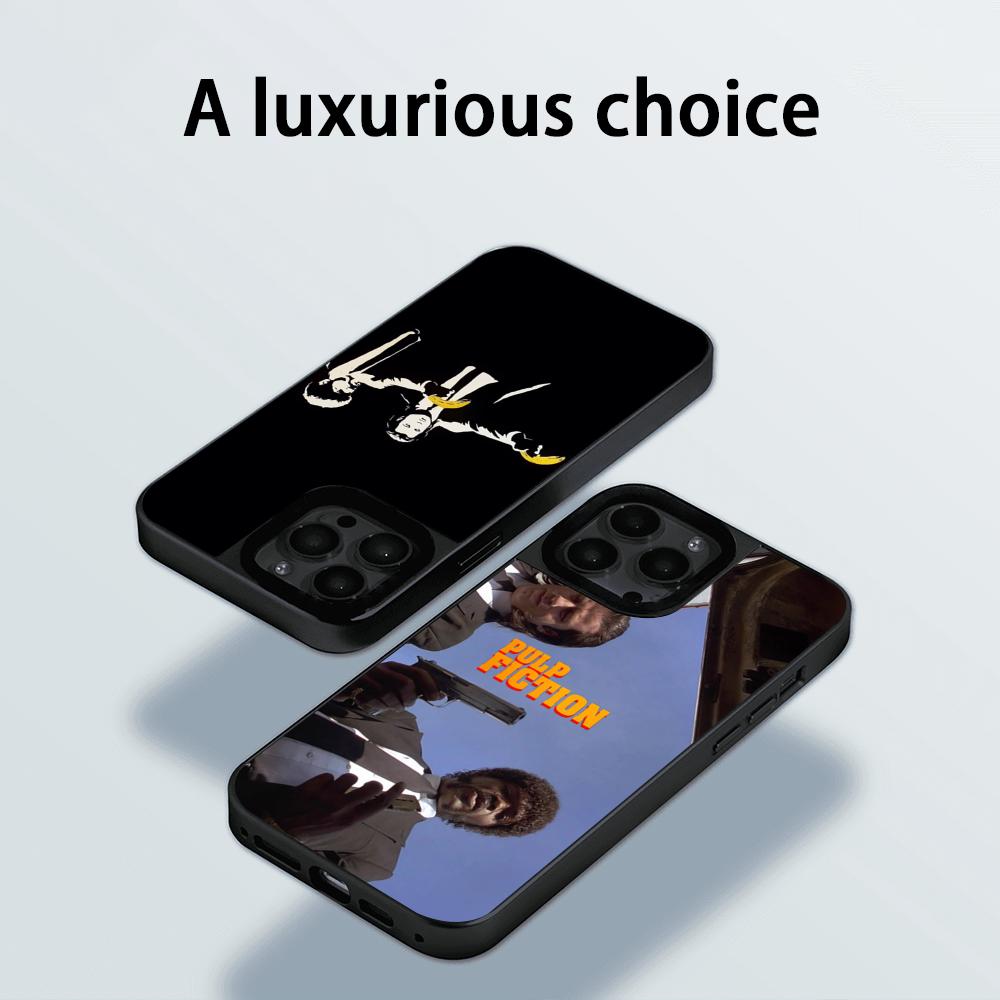 Classic Movies Pulp Fictions Poster Phone Case for iPhone 17 16 E 15 14 13 12 Pro Max Sheepskin Silver-edged Protective Case