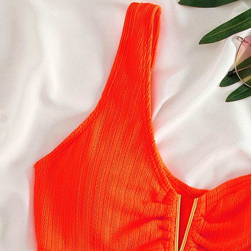European-American Style 2025 One-Shoulder Solid Color Bikini Swimsuit for Women