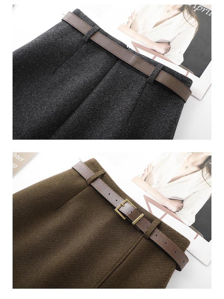 Women's Gray Wool A-line Slit Skirt: Elegant Hip-Hugging Style for Autumn/Winter 2025