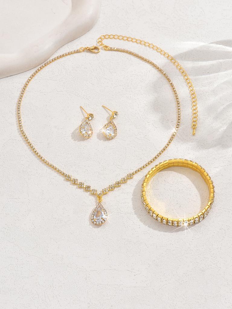 BLINGBAY Smykkesett for kvinner Søtt Romantisk Retro Mote Bryllupstilbehør Rhinestone Øredobber Halskjede Armbånd Sett Jenter Moderne Smykker Gave