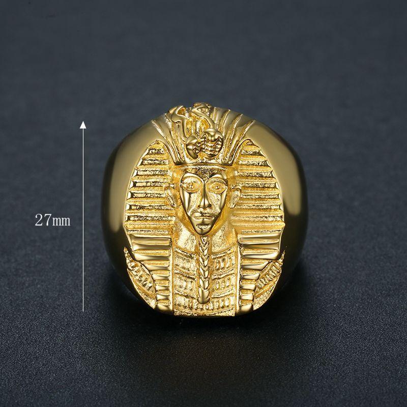 Hip Hop 316L Stainless Steel Gold Color Big Egyptian Pharaoh Rings for Men Rock Mens Signet Finger Jewelry Gift US 8 -13 Size
