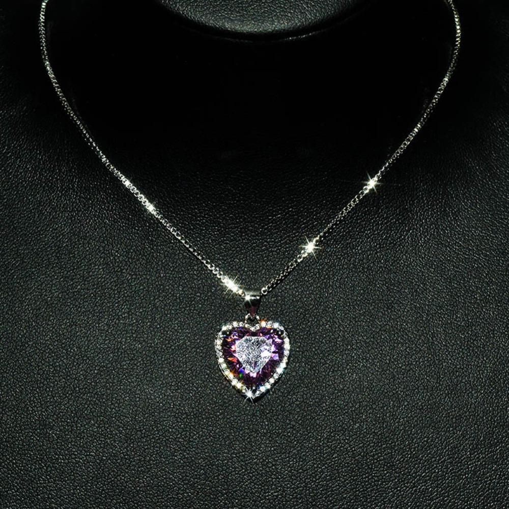 Luxury Women Jewelry Set Heart Pink Diamond Pendant Full Diamond Pink Crystal Open Ring Earrings