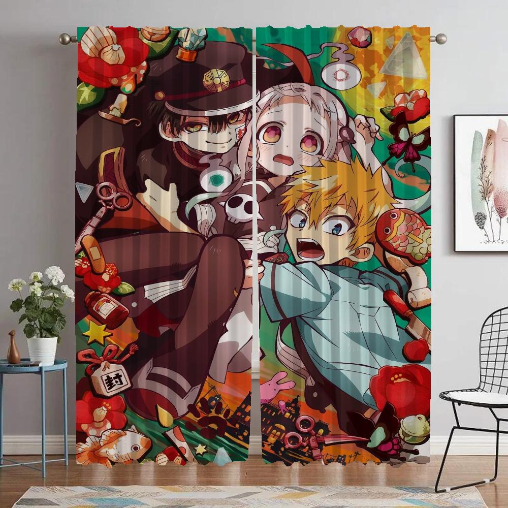Hanako Kun Curtains for Bedroom Elegant Room Curtains 2 Pieces Window Curtain Shades Halloween Decoration Partition Living Child
