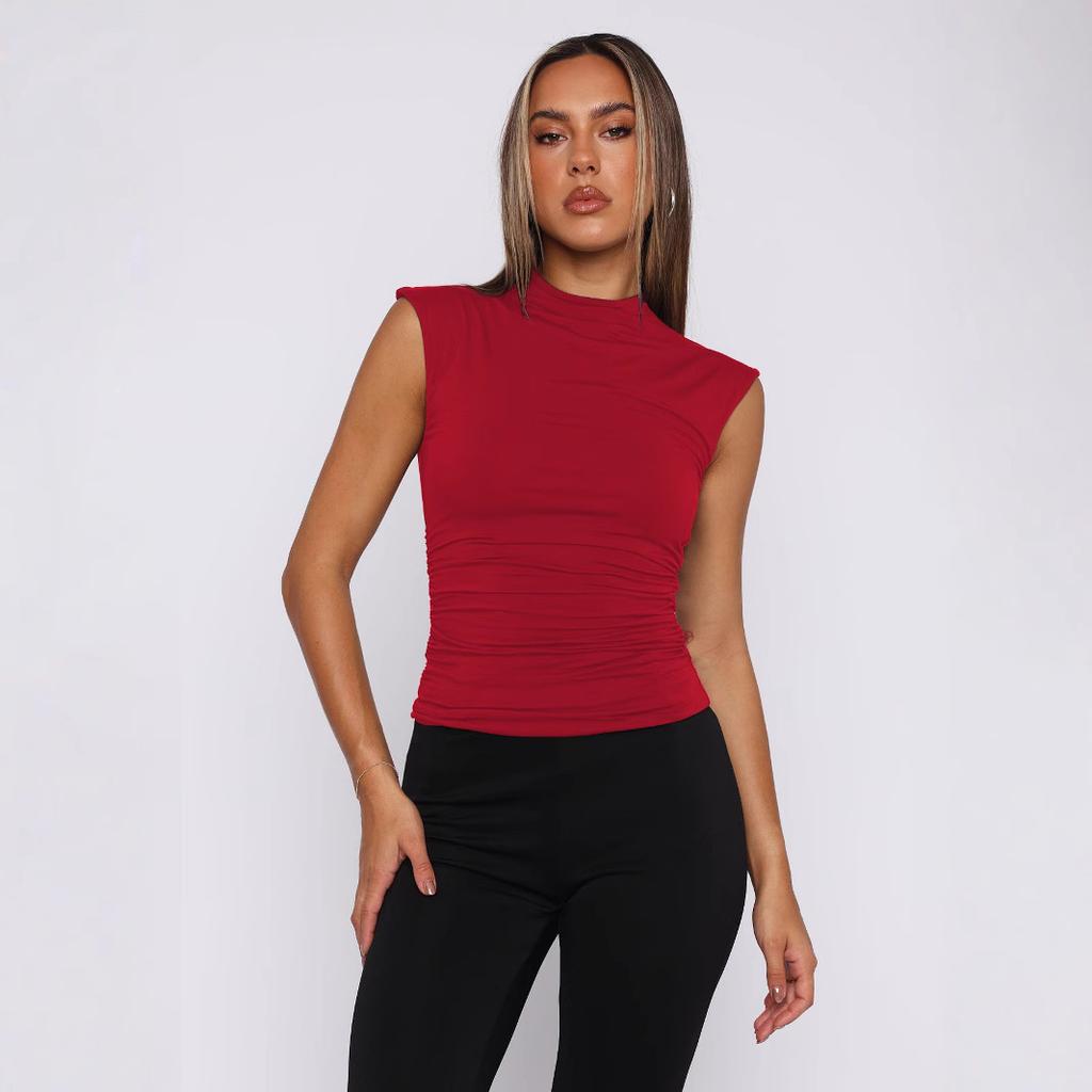 Summer Women's Half High Neck Solid Colour Slim Sleeveless Hottie Style Hundred Tank Top