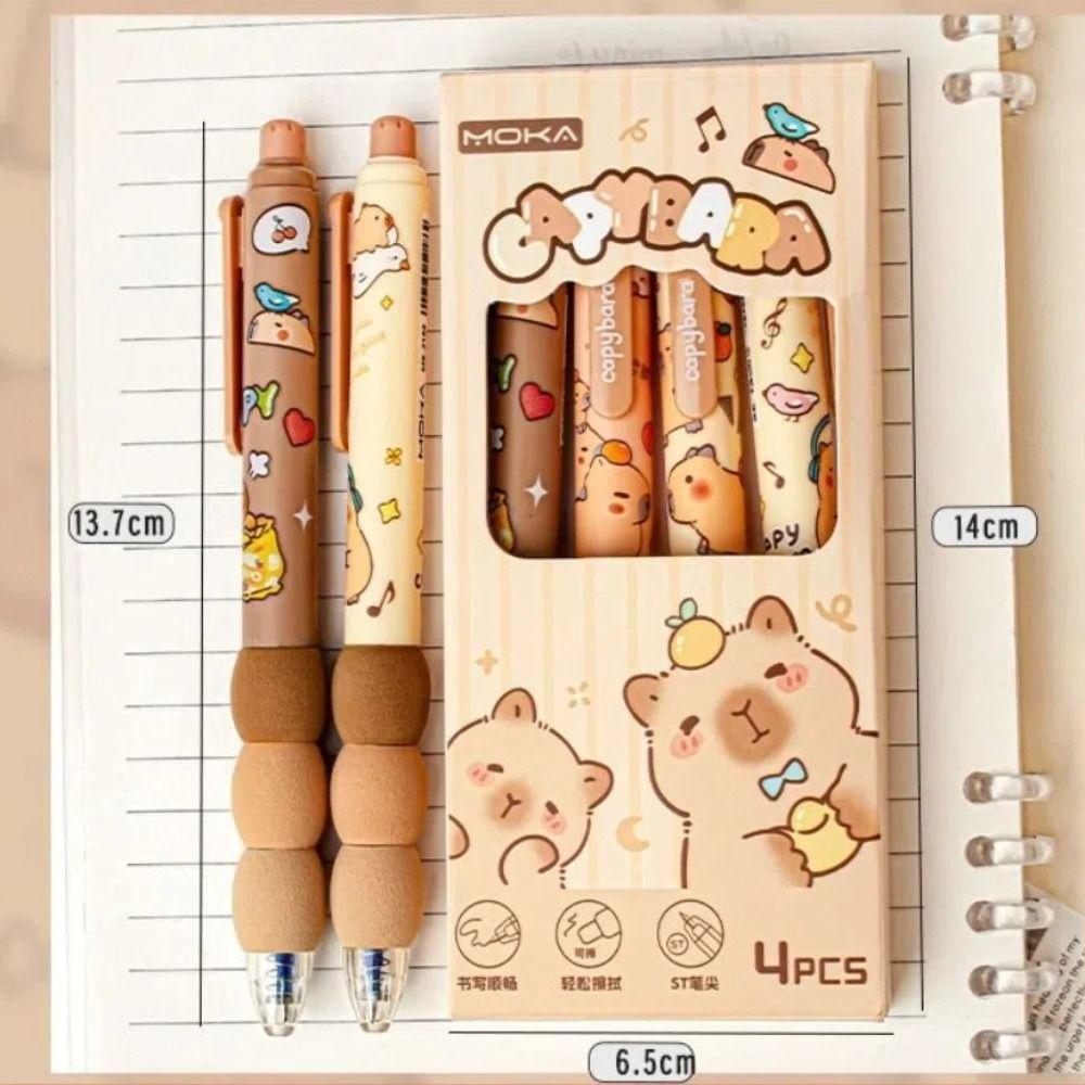 4PCS Aesthetic Capybara Erasable Pen Cartoon 0.5mm Gel Pen Cute Writing Pen Office Supply
