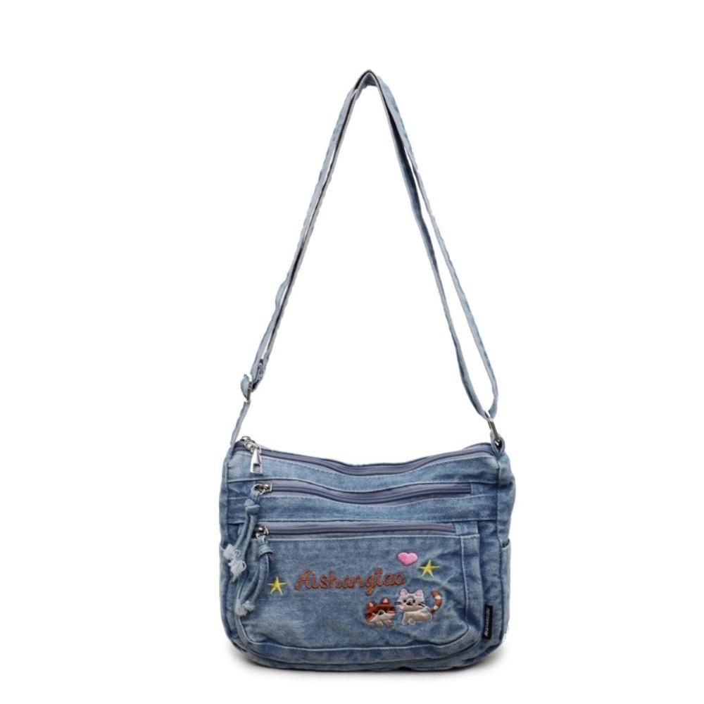 

Denim Material Crossbody Bag Multi Functional Adjustable Strap Shoulder Bag Large Capacity Multi Pockets Satchel Bag Casual Use