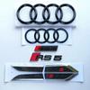 qwe2 RS5 4-Ring logo ABS Black Car Hood Front Grill Emblem Rear Trunk Badge Sticker RS5 Sticker RS5 Car Fender Side Emblem