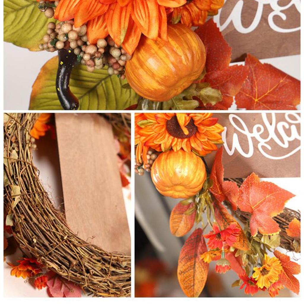 Fall Wreath Sunflower Pumpkin Maple Thanksgiving Decor Artificial Holiday Wreath For Harvest Festival Office Apartment Coffee