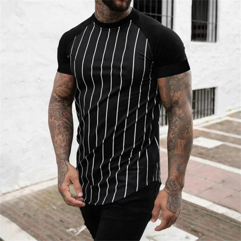 Men's Street T-shirt Vintage Tee Summer Male 3d Stripe Print Short Sleeve Tops Everyday T Shirt Oversized Clothing Shirt Man Hot