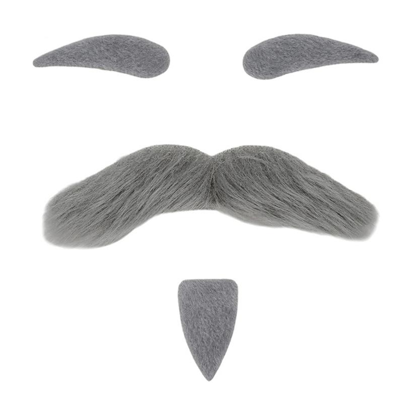 Set med falsk mustasch och ögonbryn, Självhäftigt falskt skägg, Nyheter Realistiskt ansiktshår för Cosplay-kostym Halloweenfest