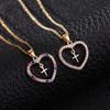 Micro-Set Colorful Zirconia Geometric Cross Pendant Necklace With Heart Charm Fashion Love Jewelry