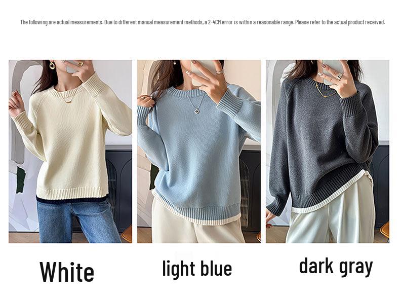 Korean-Style Loose Fit Women's Round Neck Thick Pure Cotton Long Sleeve Sweater for Autumn/Winter