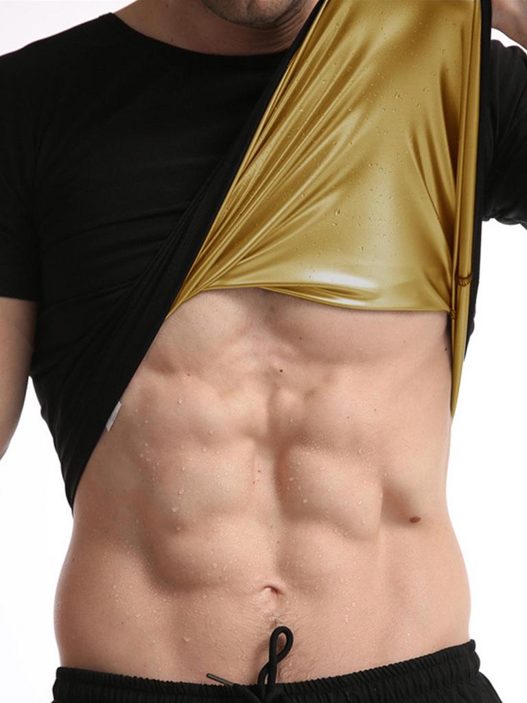 Camiseta de Fitness de Cuello Redondo para Hombre, Moldeador Corporal que Aumenta la Sudoración, Control de Abdomen