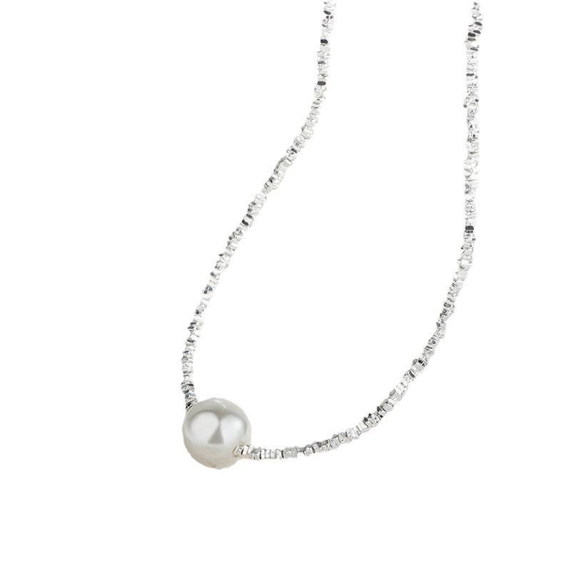 925 Sterling Silver Pearl & Irregular Cube Beaded Necklace Bracelet Set - French Xiaohongshu Style