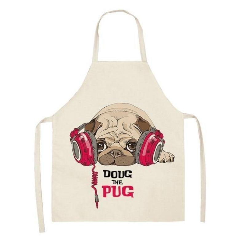 Aprons Cute Dog Printed Cotton Linen Kitchen Apron