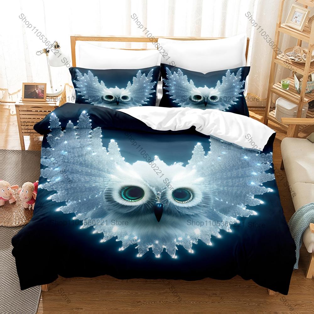 Cool Owl Minimalist Wildlife Nocturnal Bird Vintage Cartoon Animal Art HD Print Bedding Set Duvet Cover + 2 Pillowcases Animal