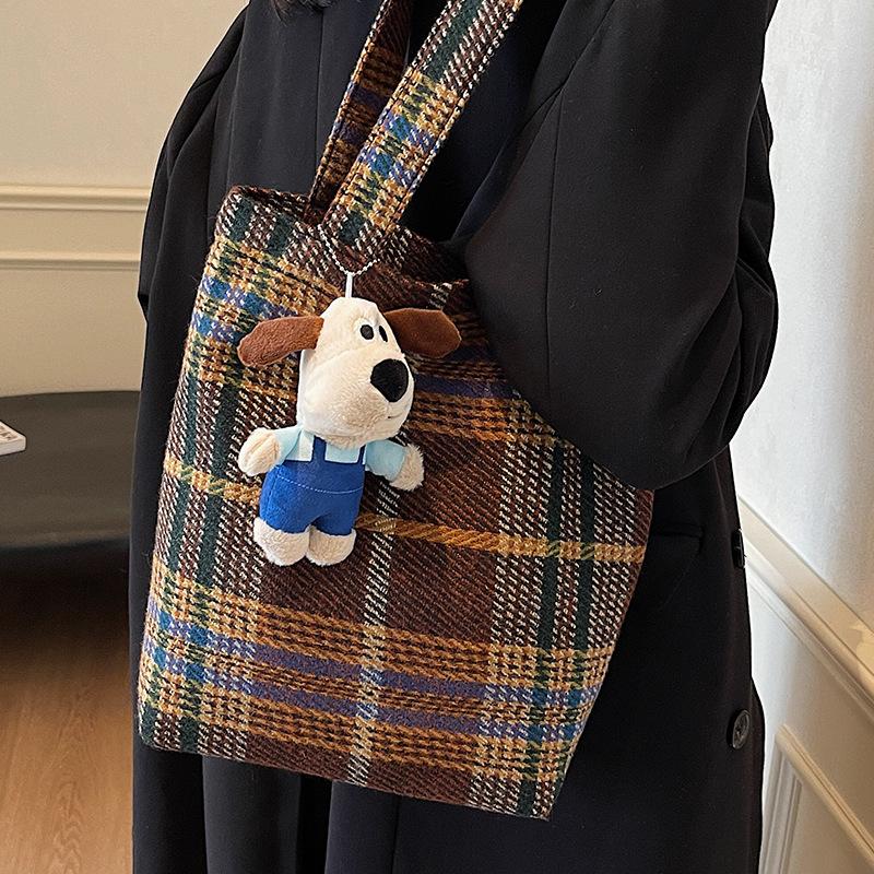 

Ретро Ins Повседневная клетчатая сумка через плечо Новая сумка Женская простая модная сумка-ведро на осень и зиму